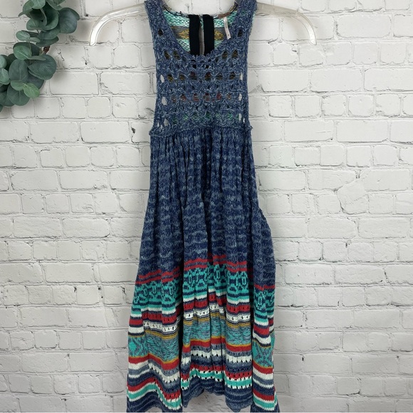 FREE PEOPLE Heart Blue Multi Knit Tunic Top or Dress size small - Picture 2 of 10